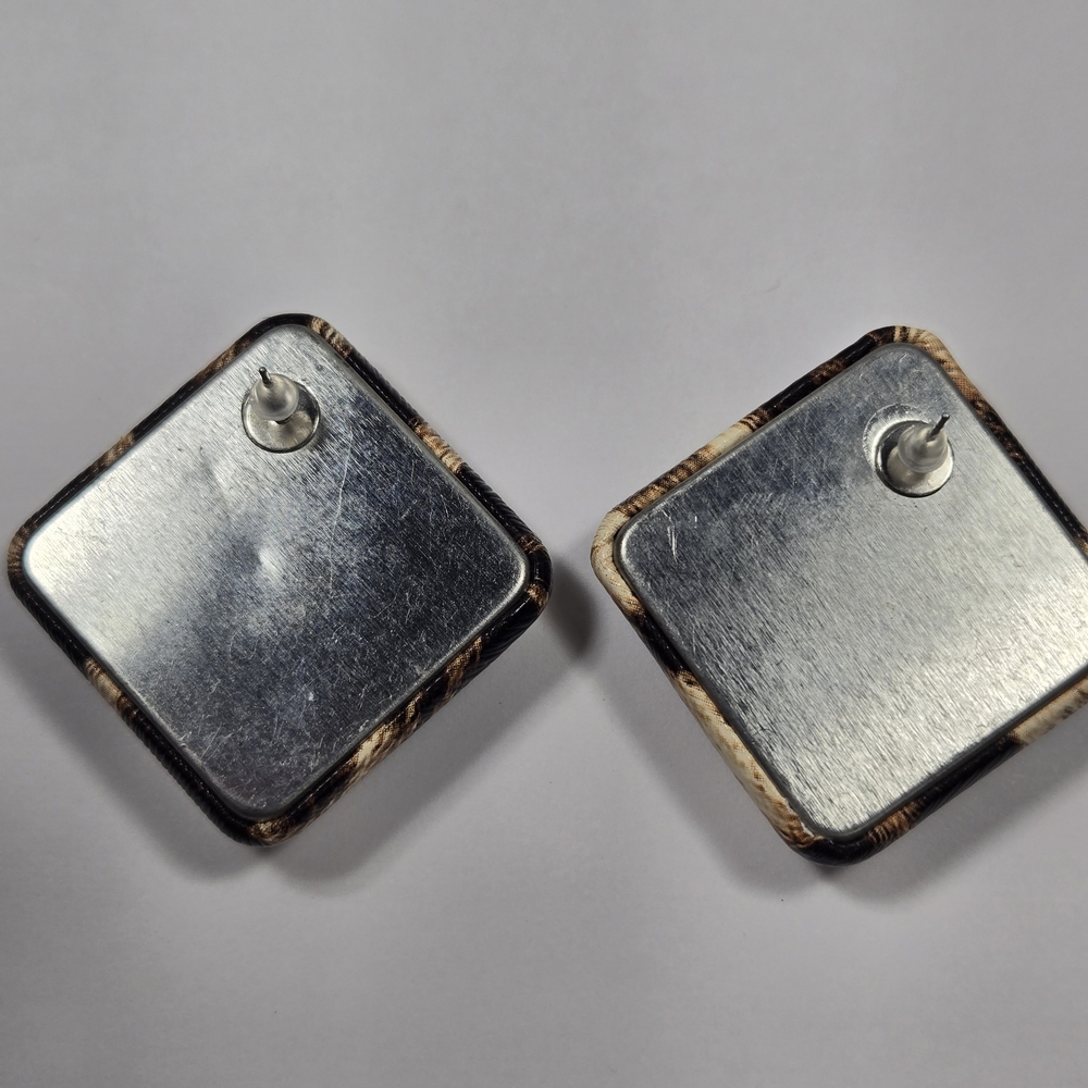 Vintage Leopard Print Square Pierced Earrings - Brown/Black - Picture 6 of 6